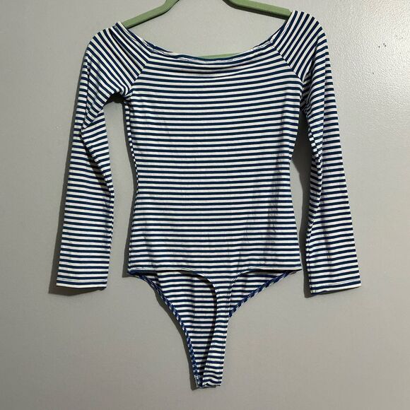ASOS Blue and White striped long sleeve bodysuit size S - Picture 2 of 10